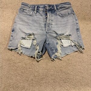 Good American Light Blue Distressed Jean Shorts Bombshell Cut